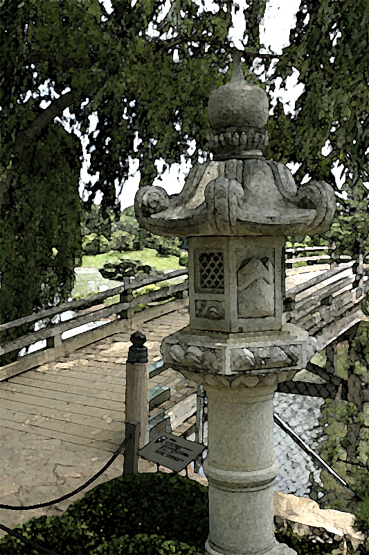 Bridge to Japanse Garden, Watercolor Effect