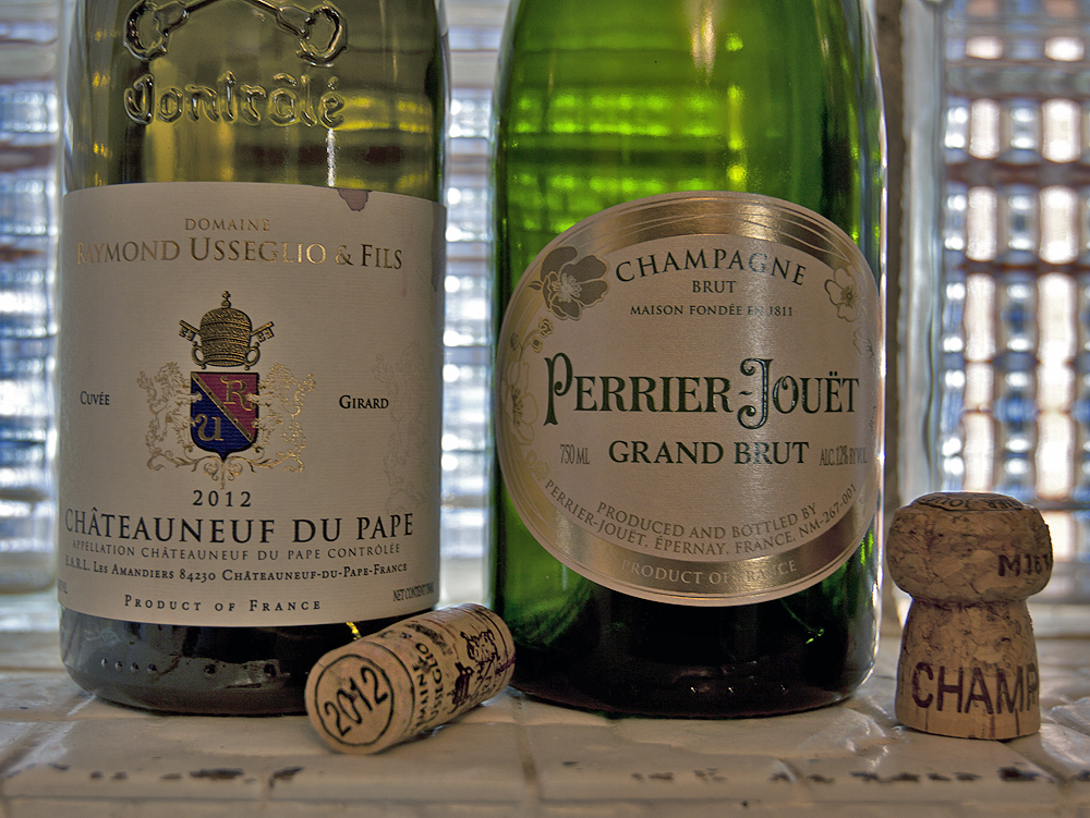 Decent Chateauneuf Du Pape; great champagne -Perrier-Jouet