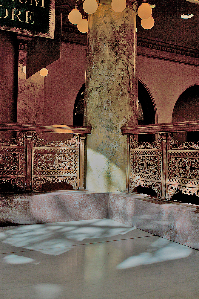 Stairwell detail; stone and wrought iron