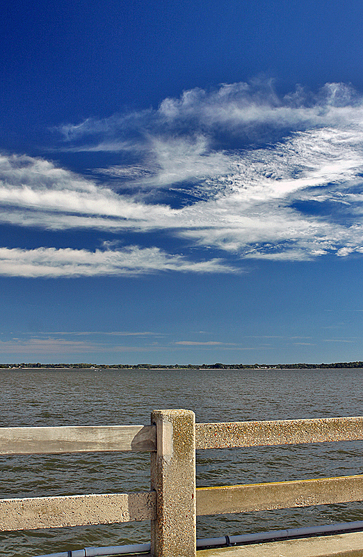 View east from old bridge to Cambridge