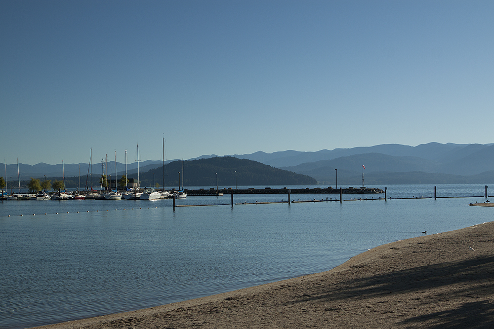 Lake Pend Oreille harbor - rolling hills in the background