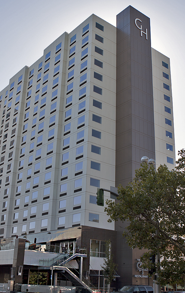 Exterior, shot from park across the street