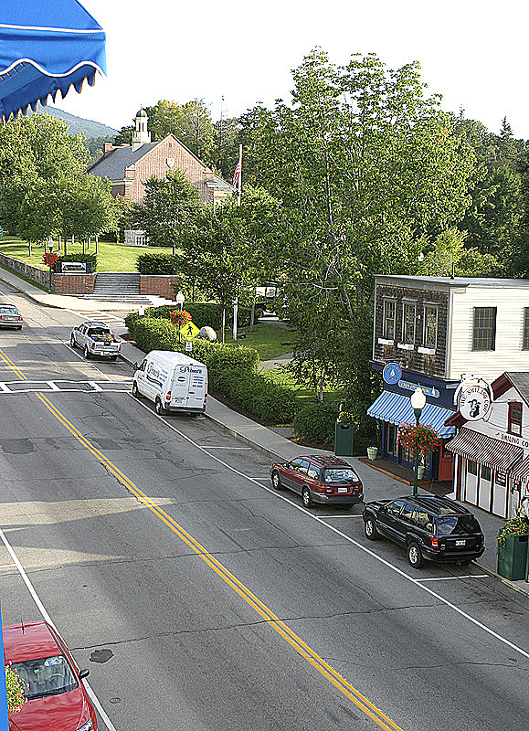 Lord Camden Inn, Camden, ME. Library in the background.