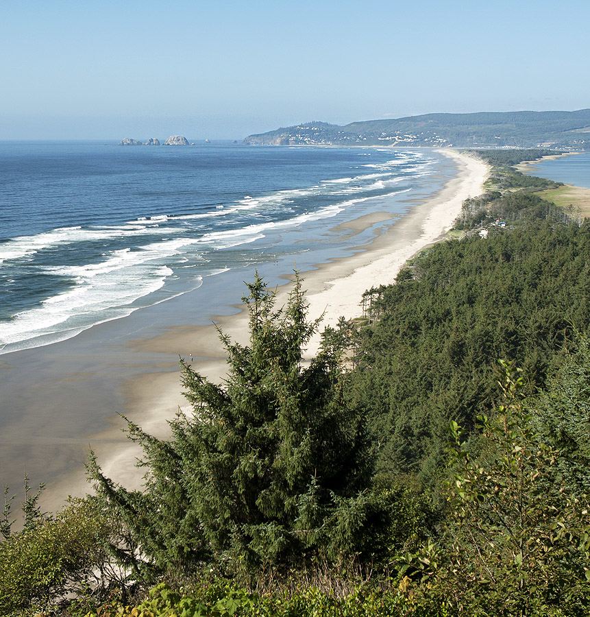 Looking north up the coastline; Pacific on the left, Tillamook Bay on the right