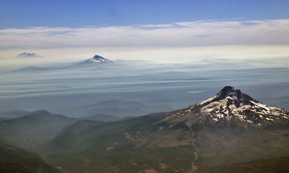 Right to left; Mt. Hood, Mt. Jefferson, North and South Sister