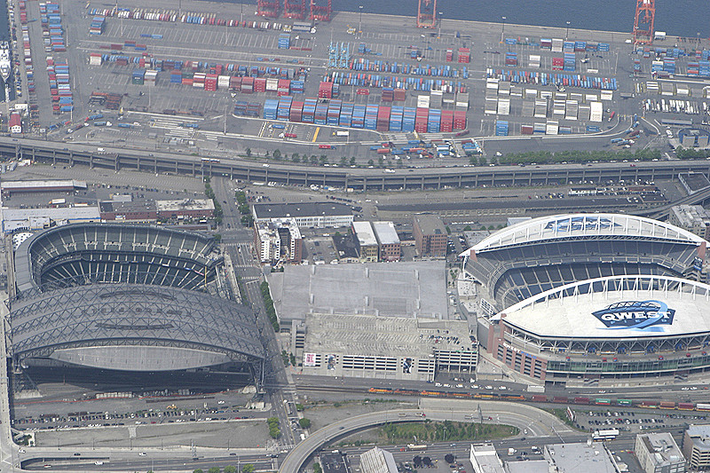 Aerial view of Safeco and Qwest Fields