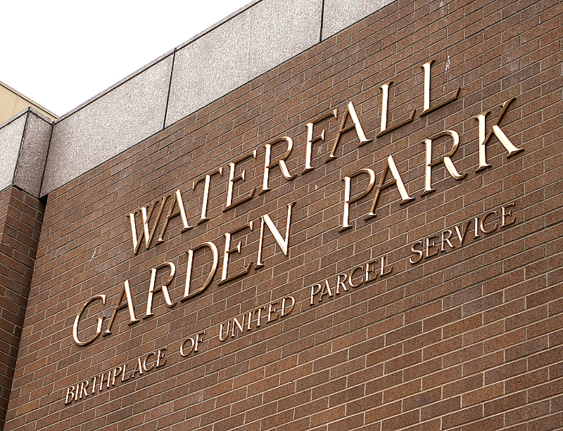 Funky walled-off park in Pioneer Square District