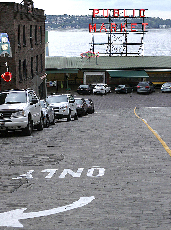 Seattle, early in the morning. Notice the brick pavements