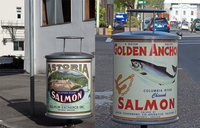Trash cans in Astoria - cans of Salmon!